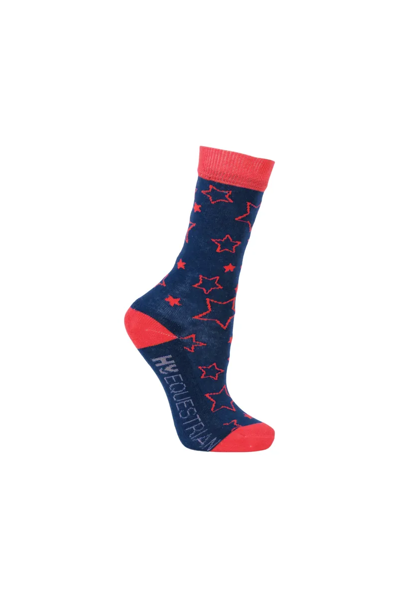 Hy Equestrian Stella Children's Socks - 3 Pack - Navy/Red-2
